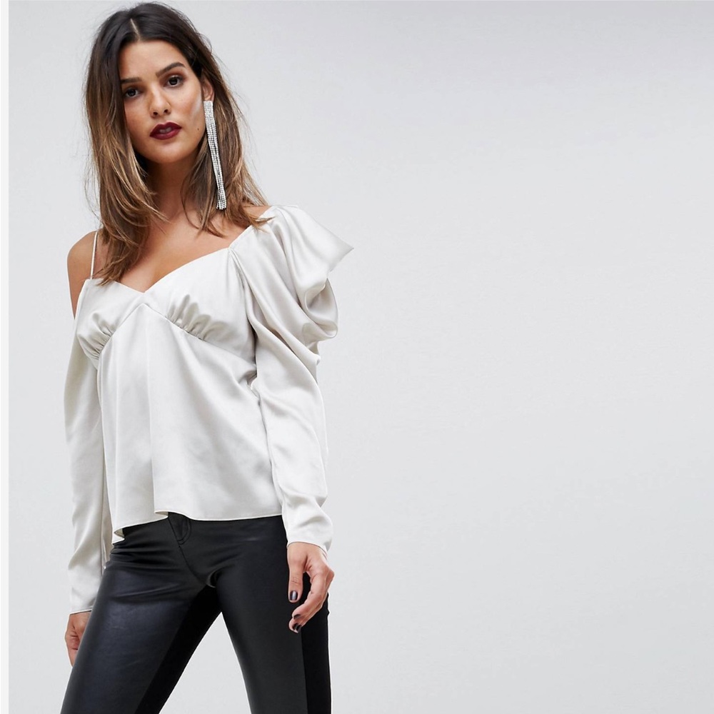 Champagne one shoulder drape top in satin